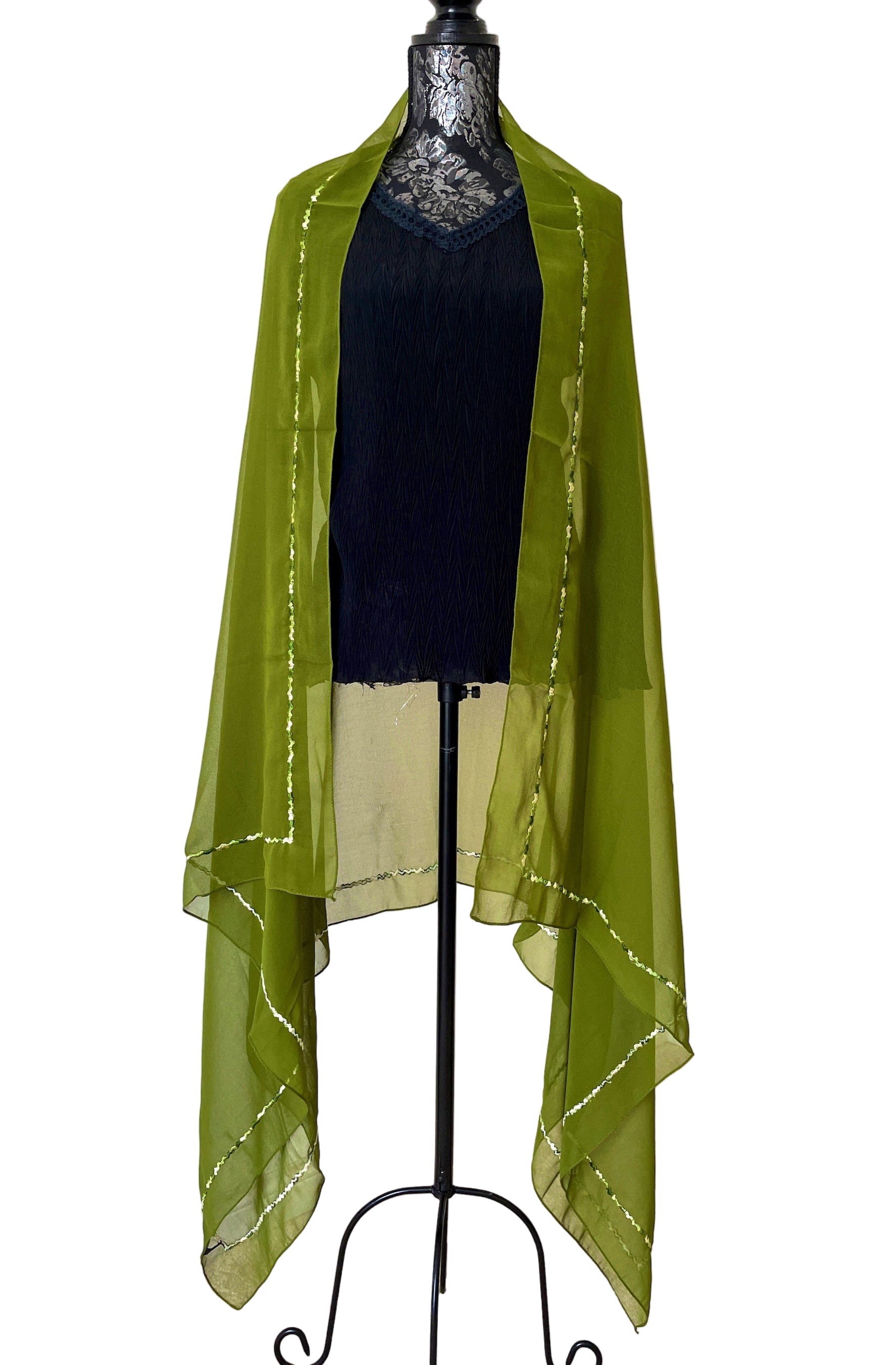 large green georgette embroidered stole 